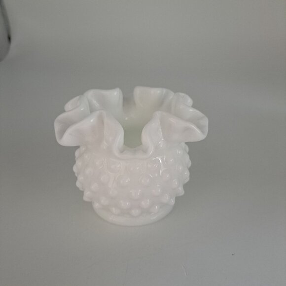 Fenton Hobnail Ruffled White Milk Glass Bowl - Picture 5 of 11